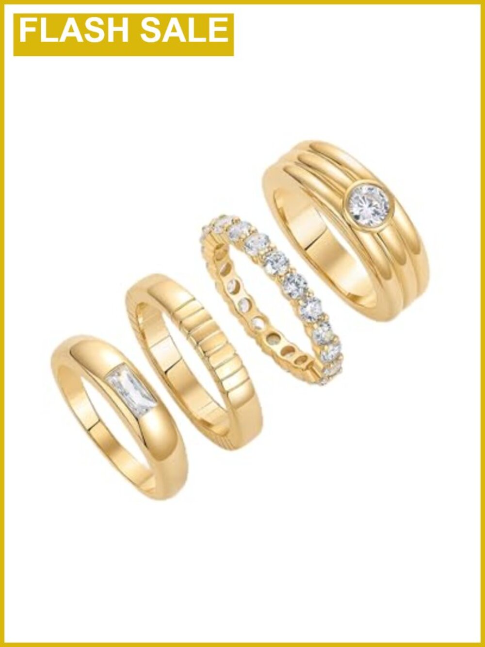 14K Gold Plated Stackable Ring Set of 4 Cubic Zirconia Bands Women's Jewelry